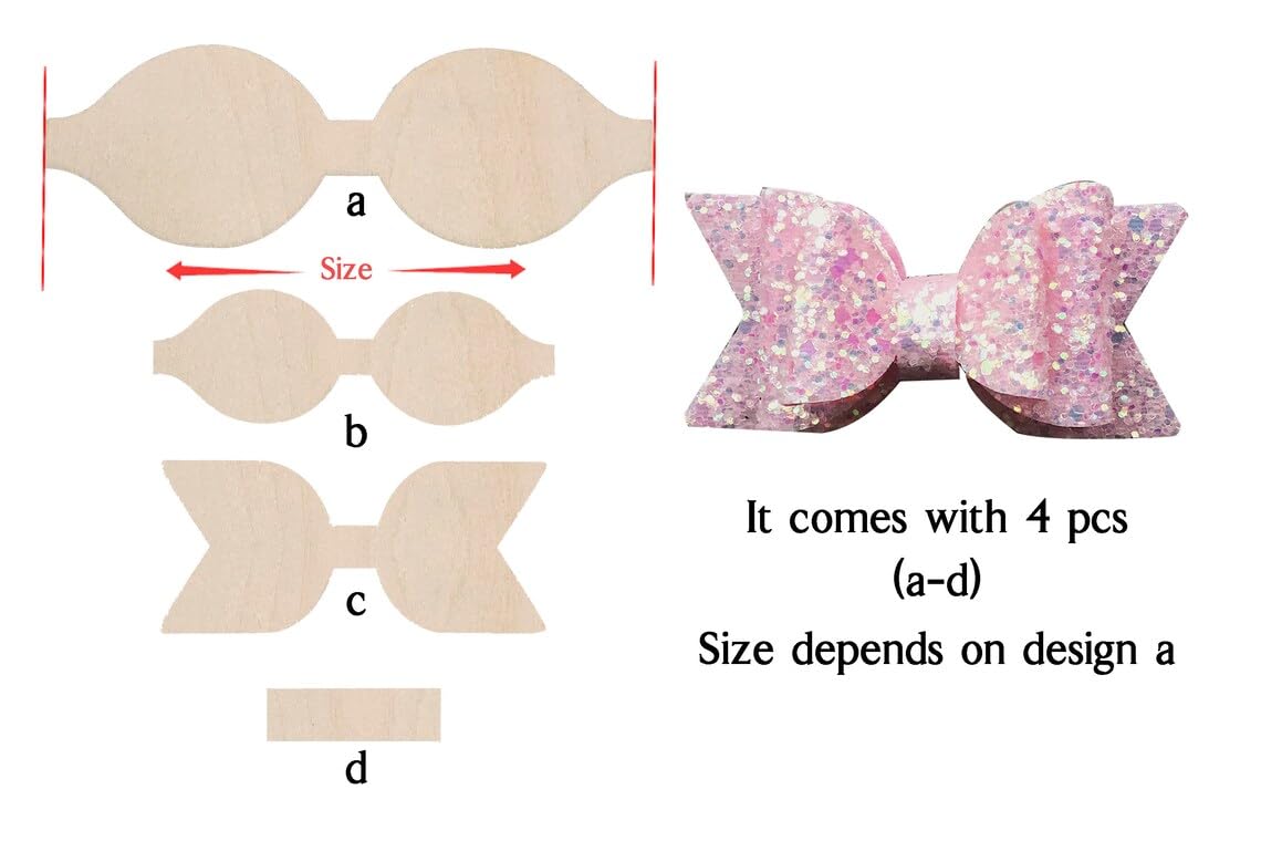 4 Pcs Wooden Bow Template Cutouts for Crafting – Hair Bow Making Tool, Wood Tracing Template Set, DIY Craft Supplies for Kids & Adults – 4 Sizes (4", 3", 2", 1")